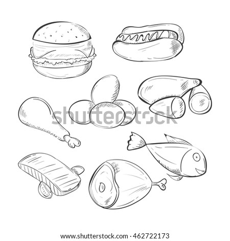 sets of Meal doodle on White background.
