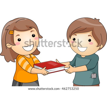 Illustration of a Little Girl Giving a Book to a Little Boy