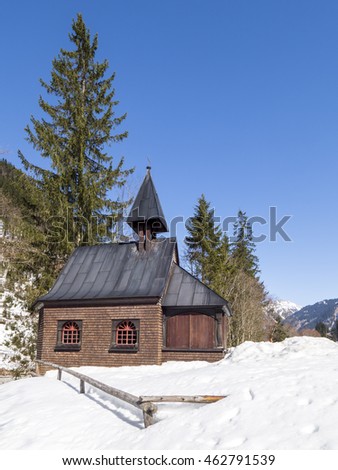 church Hubertus in the valley Hinterstein  in Bavaria in winter