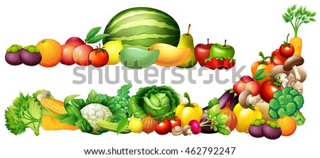 Pile of fresh vegetables and fruits illustration