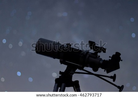 Telescope real night sky. Refractor type telescope