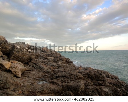 a view of the sea from the shore