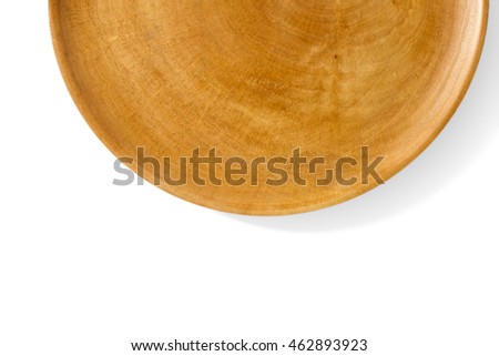 top view of empty wooden plate isolated on white background.