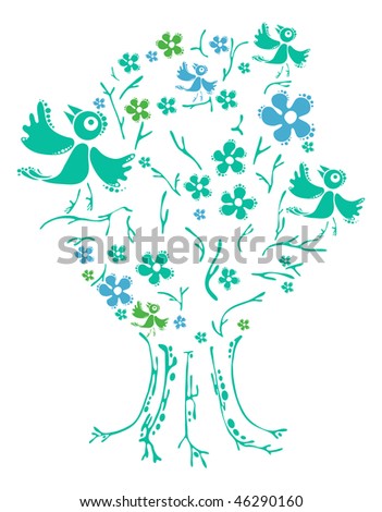 Vector illustration of creative tree made of different objects