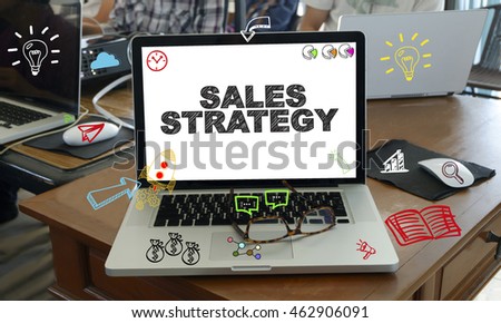 drawing icon cartoon with SALES STRATEGY concept on laptop in the office , business concept