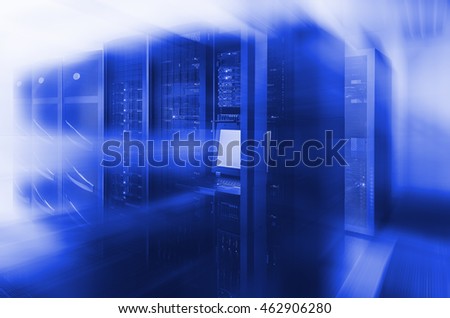 abstract room with rows of server hardware in the data center