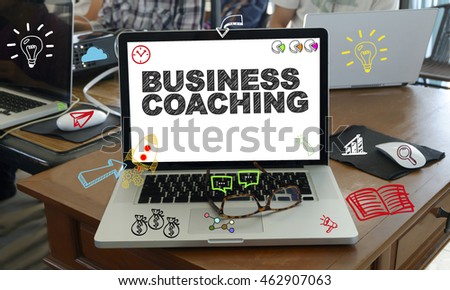 drawing icon cartoon with BUSINESS COACHING  concept on laptop in the office , business concept
