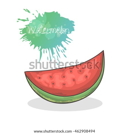 Watermelon vector illustration isolated on a white background. Hand draw in doodle style.Summer fruit icon  hand draw in doodle style