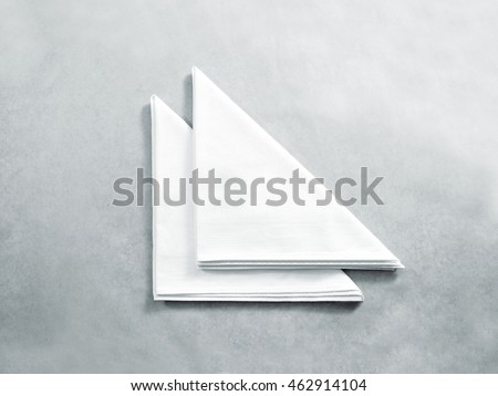 Blank white restaurant napkin mock up, isolated. Clear folded textile towel mockup design template. Cafe branding identity clean napkin surface for logo design. Cotton cloth kitchen tissue towel. Royalty-Free Stock Photo #462914104