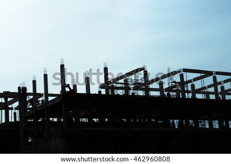 silhuoette image for background,
building under construction with workers