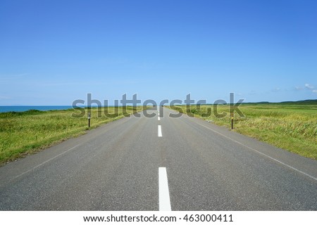 A straight road in Hokkaido
Nicknamed the Japan Sea Orolon Line Royalty-Free Stock Photo #463000411