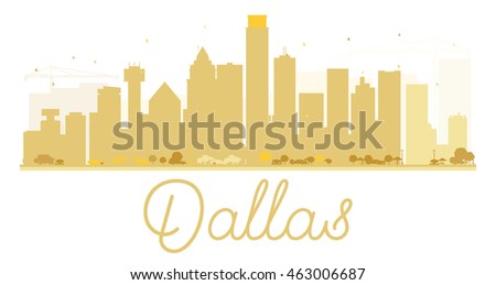 Dallas City skyline golden silhouette. Vector illustration. Simple flat concept for tourism presentation, banner, placard or web site. Business travel concept. Cityscape with landmarks