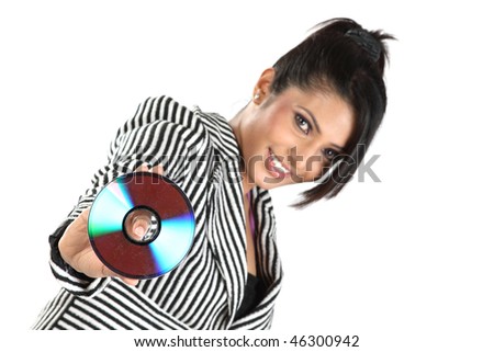businesswoman holding cd