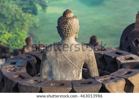 Buddha Statue at Borobudur Temple Ruin in Yogyakarta Java Indonesia.
