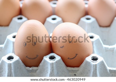 Group of chicken eggs with various emotions,Eggs with happy face