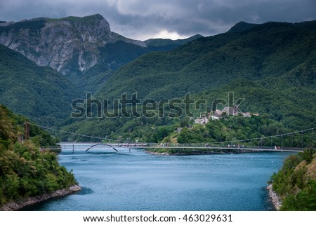 Garfagnana, Tuscany, Italy - Vagli di Sotto village on Lago di Vagli, Vagli lake