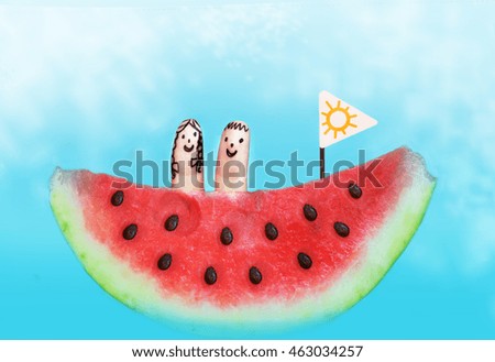 water melon boat with finger kids on board happy summer sea picture