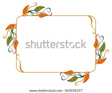 Horizontal frame with color decorative leaves. Vector clip art.