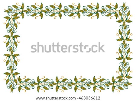 Horizontal frame with color decorative leaves. Vector clip art.