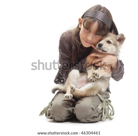 Young smiling girl with little dog