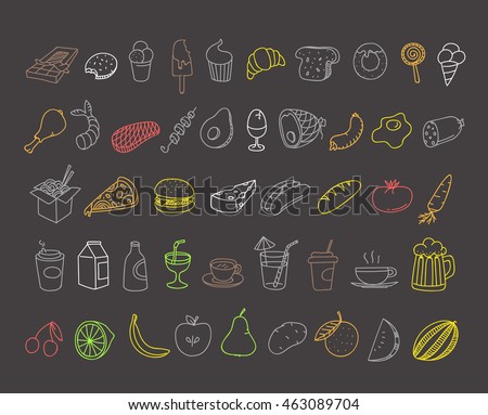 Different food doodles. Lineart hand-drawn elements clip-art for design