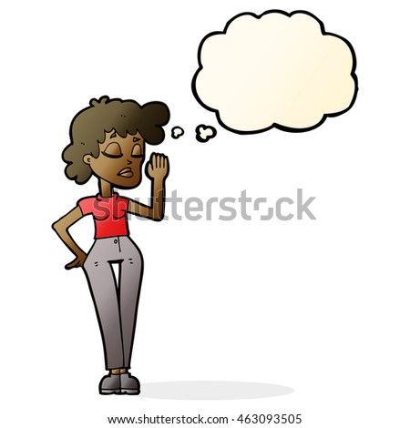 cartoon woman ignoring with thought bubble