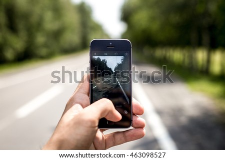 photographing road on a mobile phone