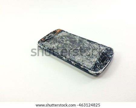 Broken smart phone isolated on white background.broke cellular phone on white background.