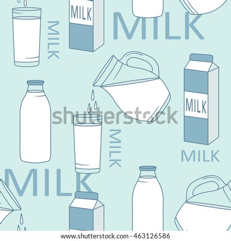 Dairy produce: icon set hand drawn seamless pattern. Big collection sketch objects. Colorful illustration vector