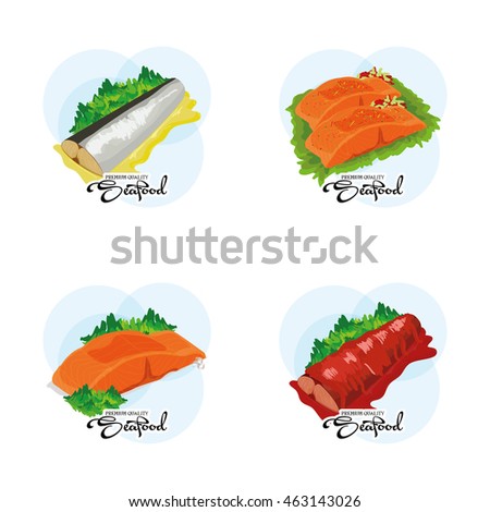 Set of sea food on white background, Vector illustration