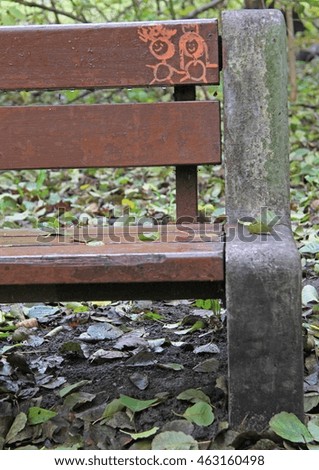 picture on a bench in park of Warsaw, Poland