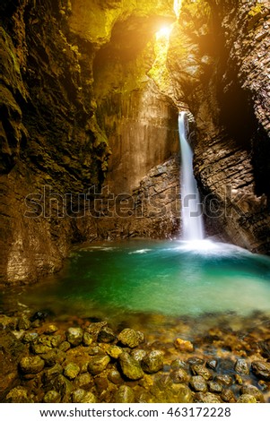 Kozjak waterfall in Triglav natioanl park in Slovenia. Long exposure technic with motion blurred water