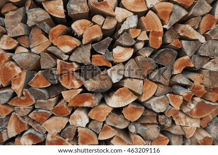 brown background of stacked firewood