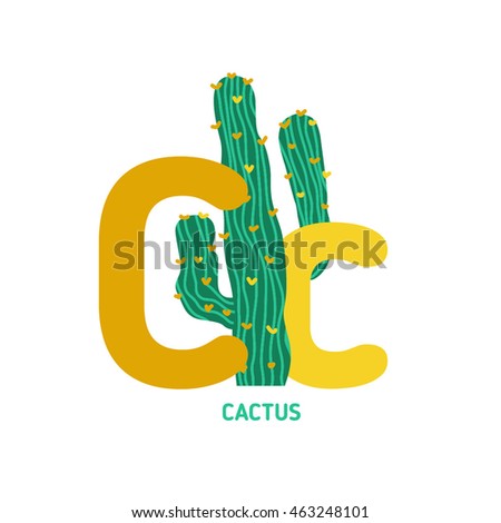 Colorful children alphabet letter  with illustration of cactus