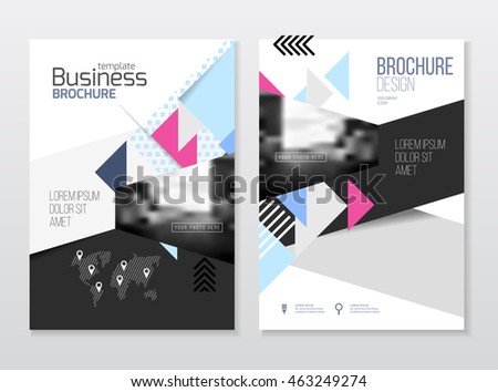 Annual report vector illustration. Brochure with text. A4 size corporate business brochure cover. Business presentation with photo and geometric graphic elements. Catalogue template for company. 