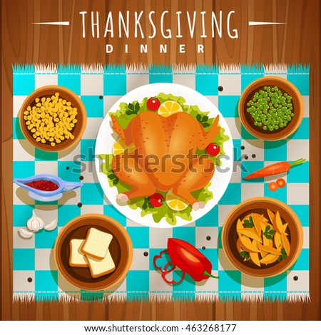 vector illustration of a festive wooden table for thanksgiving with a tablecloth