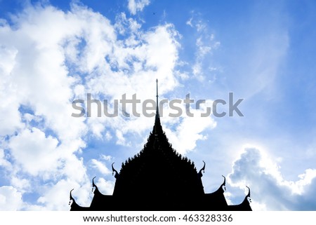 Silhouette of Thai architecture Buddhist with blue sky Phukon Temple, Udon Thani Thailand