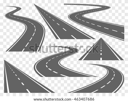 Set of Bending roads and highways vector illustrations Royalty-Free Stock Photo #463407686