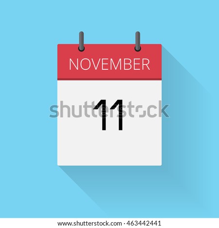 November 11, Daily calendar icon, Date and time, day, month, Holiday, Flat designed Vector Illustration