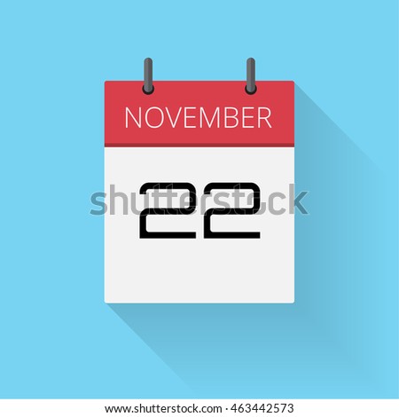 November 22, Daily calendar icon, Date and time, day, month, Holiday, Flat designed Vector Illustration