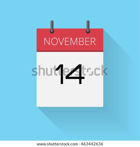 November 14, Daily calendar icon, Date and time, day, month, Holiday, Flat designed Vector Illustration