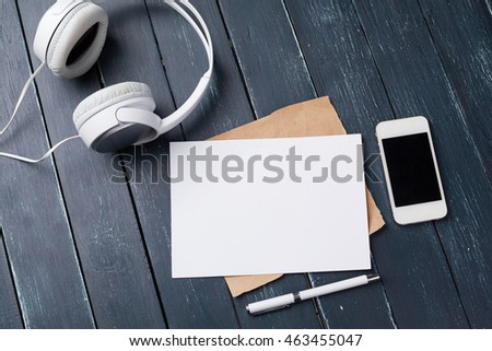 Blank note book on table, top view