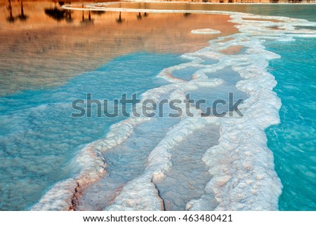 Texture of Dead Sea. Salty sea shore background