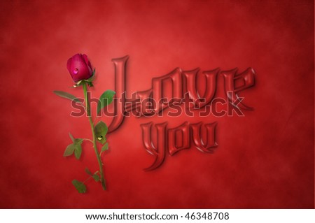 Red background whit Rose and  " I love you"- text.