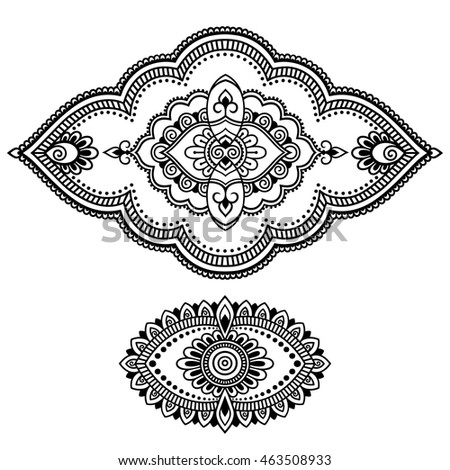 Set of Mehndi flower pattern for Henna drawing and tattoo. Decoration in ethnic oriental, Indian style.