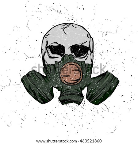 Vector illustration of  skull in green mask . Vector illustration of vintage design for shirt. 