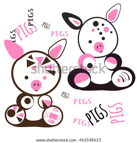 Colored  Pigs. Vector illustration.  