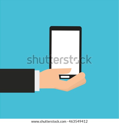 hand holding smartphone device icon, vector illustration