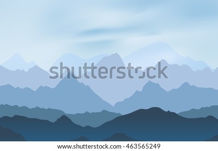 Nature landscape with mountain peaks. Mountains traveling vacation vector background. Concept outdoor design