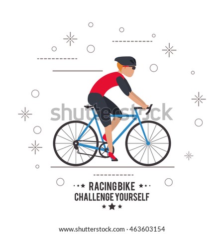 bike cycle bicycle racing man male boy cartoon helmet challenge yourself icon. Flat and Colorfull illustration. Vector graphic